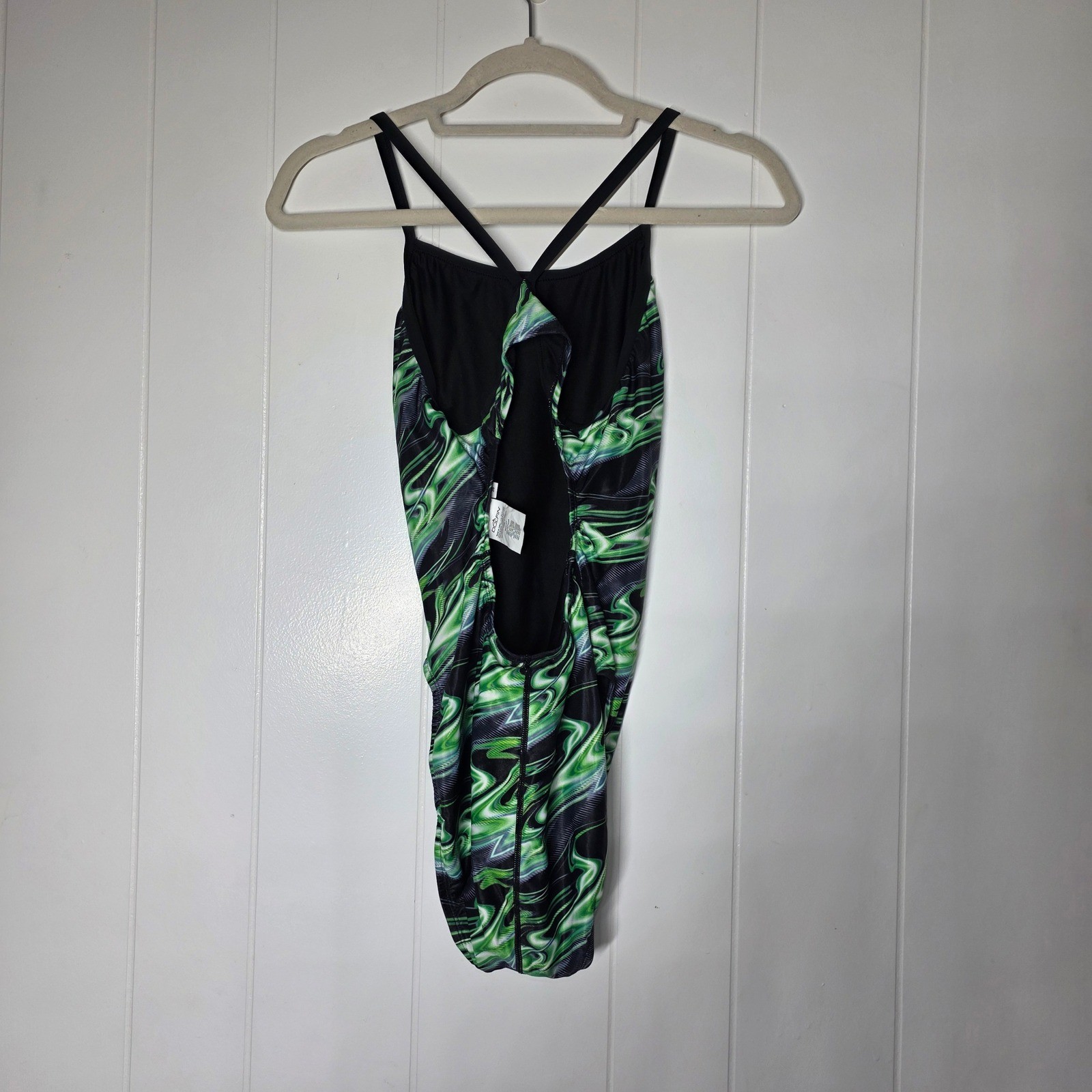 Dolfin Uglies Womens One Piece Swimsuit 36 Green Black Swirl Flame Athletic Swim