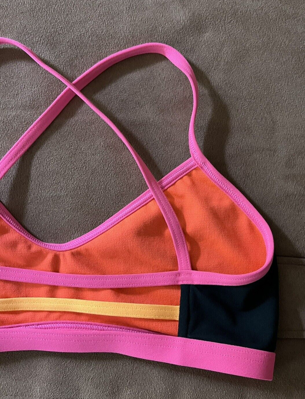 TYR Bikini Top Athletic Crisscross Strappy Black W/ Pink Trim Swimwear S (4/6)