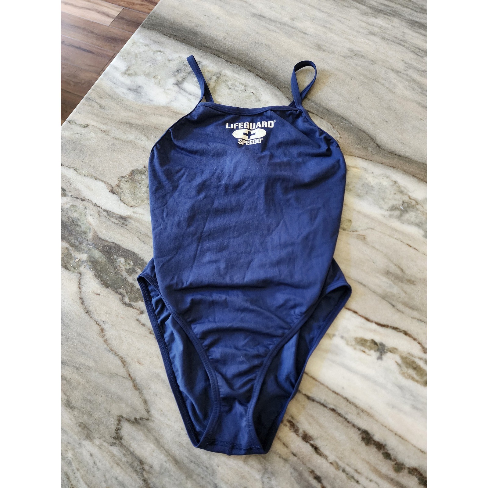 Vintage 90s Speedo Lifeguard One Piece Swimsuit Navy Blue Crossback PBT Womens