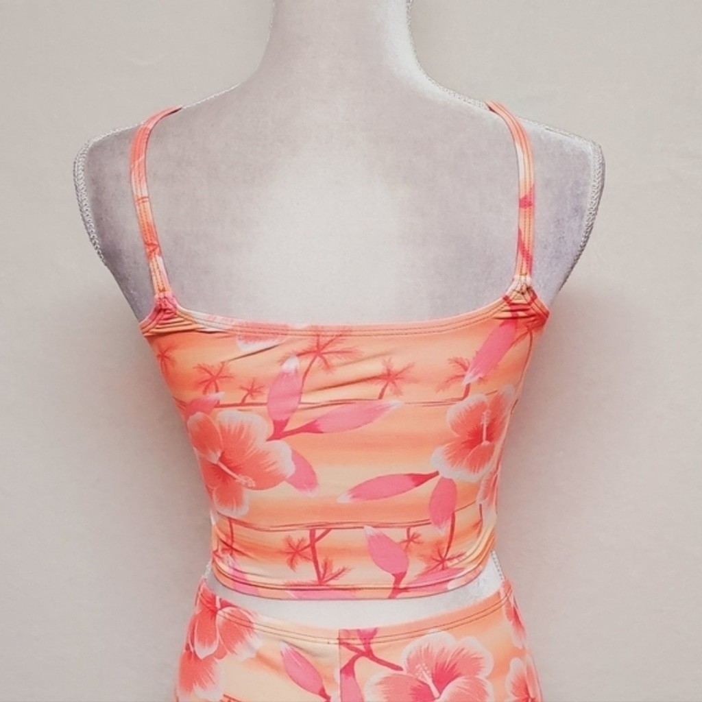 No Boundaries Vintage 90s Neon Orange Pink Tankini Boyshorts Two-Piece Bikini