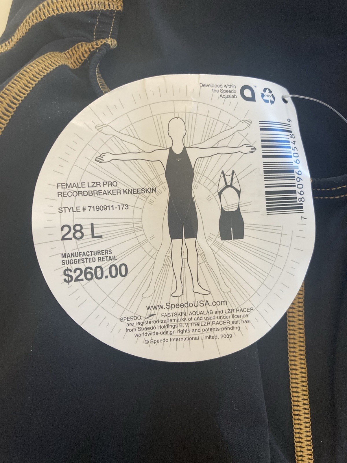 NWT Speedo LZR Racer Pro Tech Kneeskin suit Size 28L Black – Open Back – FINA