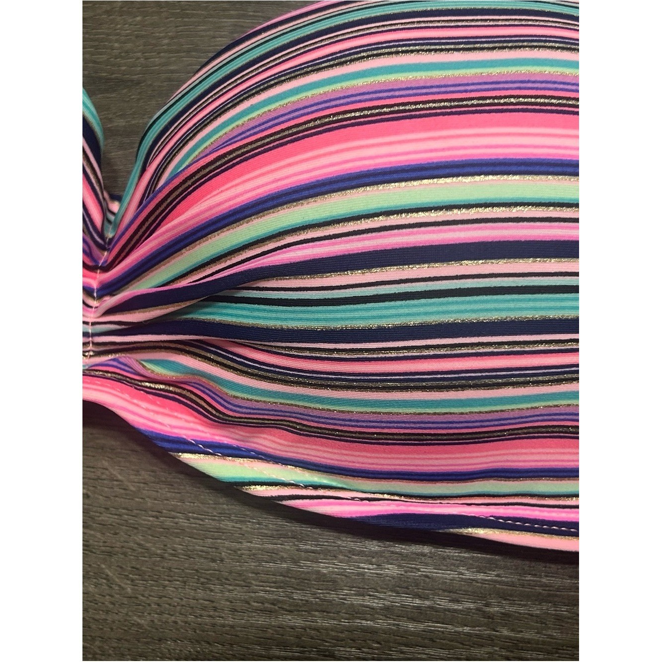 Endless Sun Bright Striped Pink Multi Bandeau Swim Top Women Swim Large NWT Beac