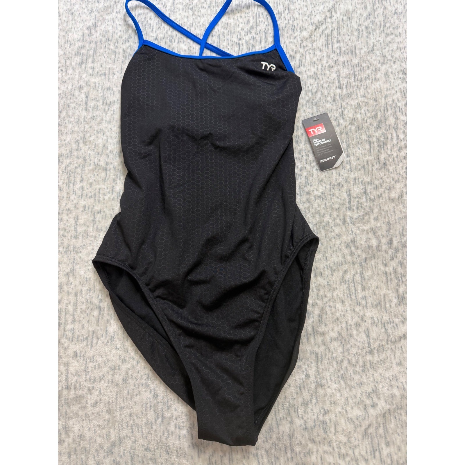 TYR Hexa Trinityfit Swimsuit Black Blue One Piece Durafast Elite THEX7A Size 36