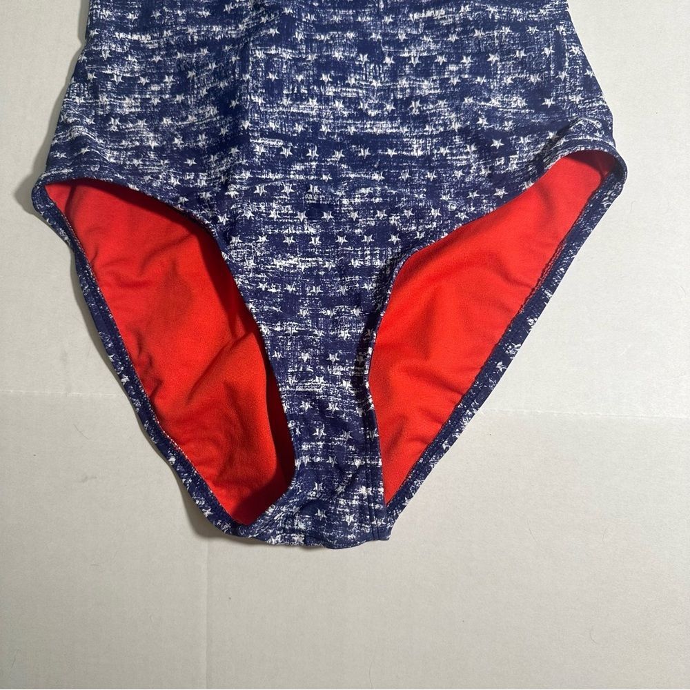 Mossimo Womens Swimsuit One Piece Red White Blue Patriotic Stars Stripes Size M