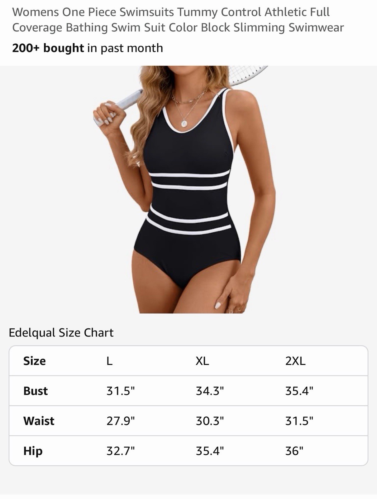 Edelqual One Piece Swimsuit Blue Aqua Trim Tummy Control XL Adjustable Blk White