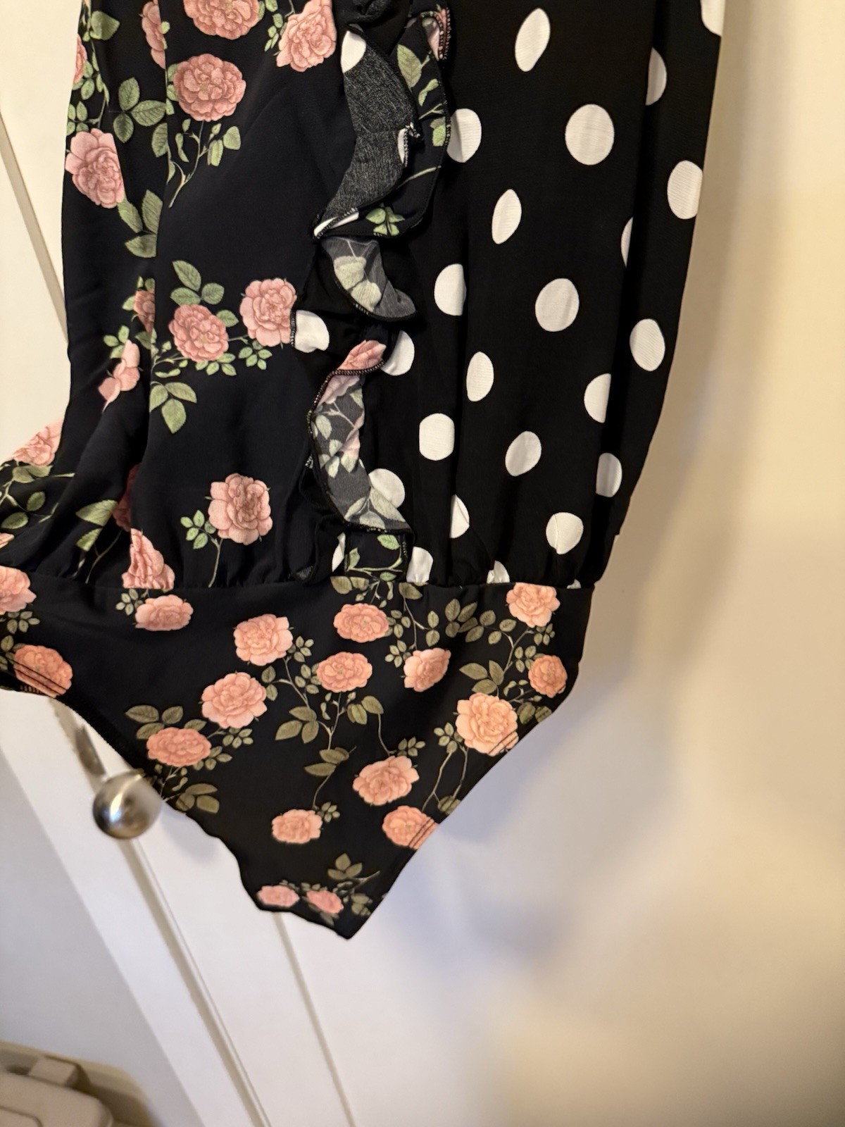 EEUC For Love & Lemons black polka dot floral “Mochi” thong bodysuit M $169
