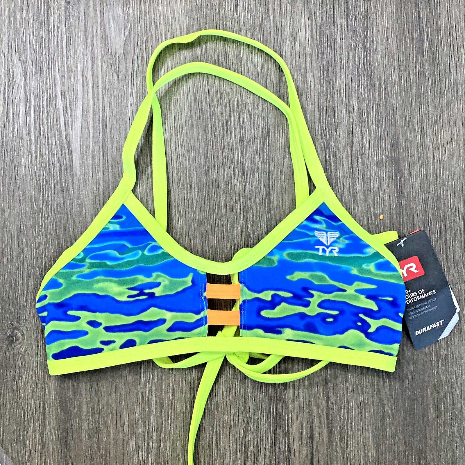 TYR Serenity Pacific Women’s Sz Small(4/6) Swim Bikini Top Tieback Blue Green