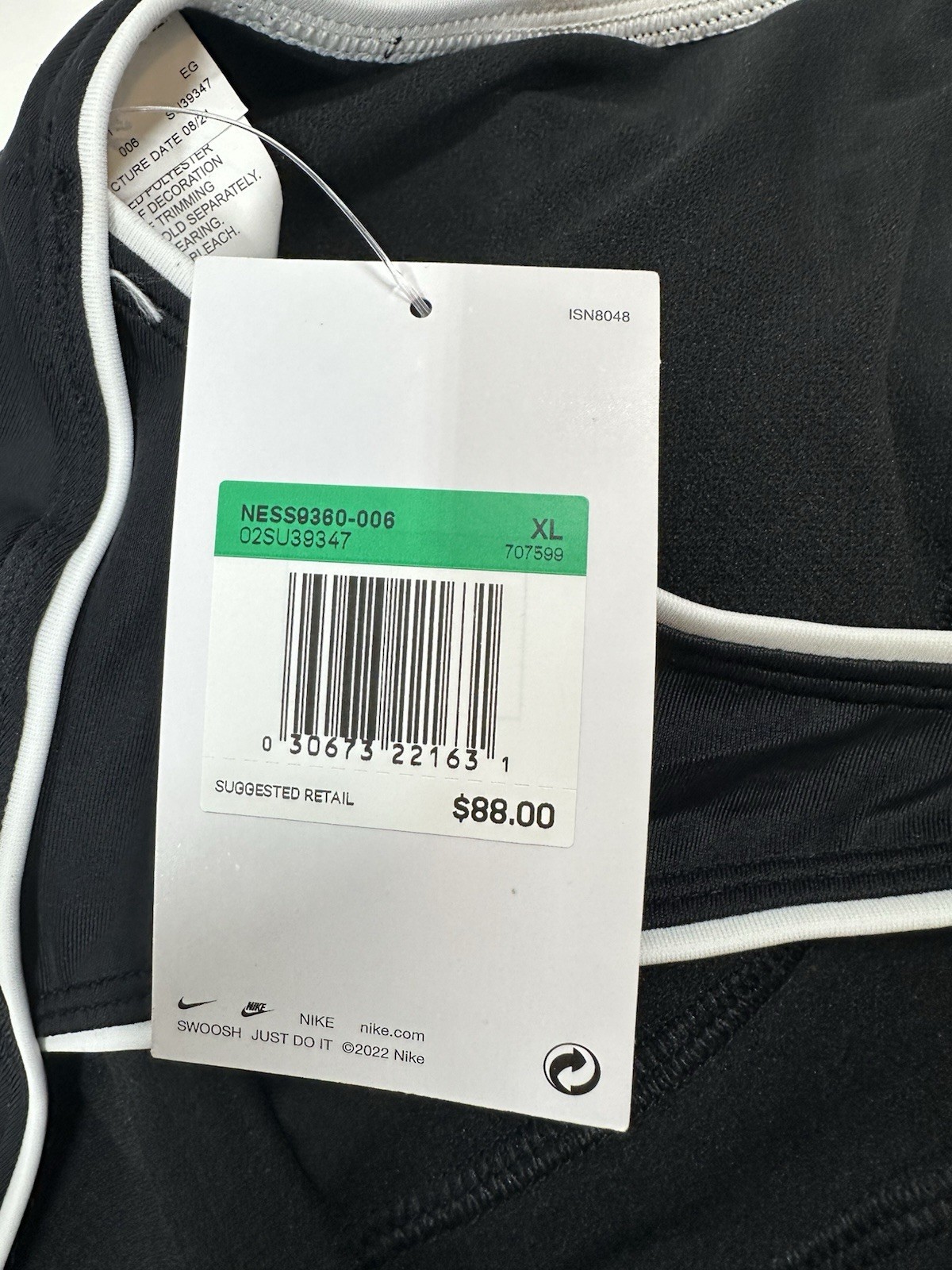 Nike Women’s XL Swimsuit Solid Powerback One Piece Black White Size MSRP $88 070