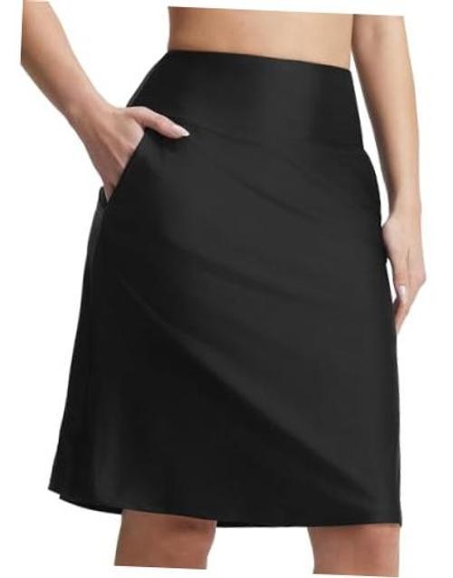 23″ Women’s Swim Skort High Waisted Knee Length Long Swim Skirt Medium Black