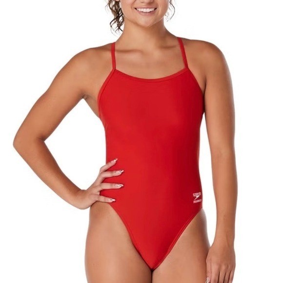 Speedo Endurance Lite Red One Piece Swimsuit Cross Back Competitive Swim Size 28
