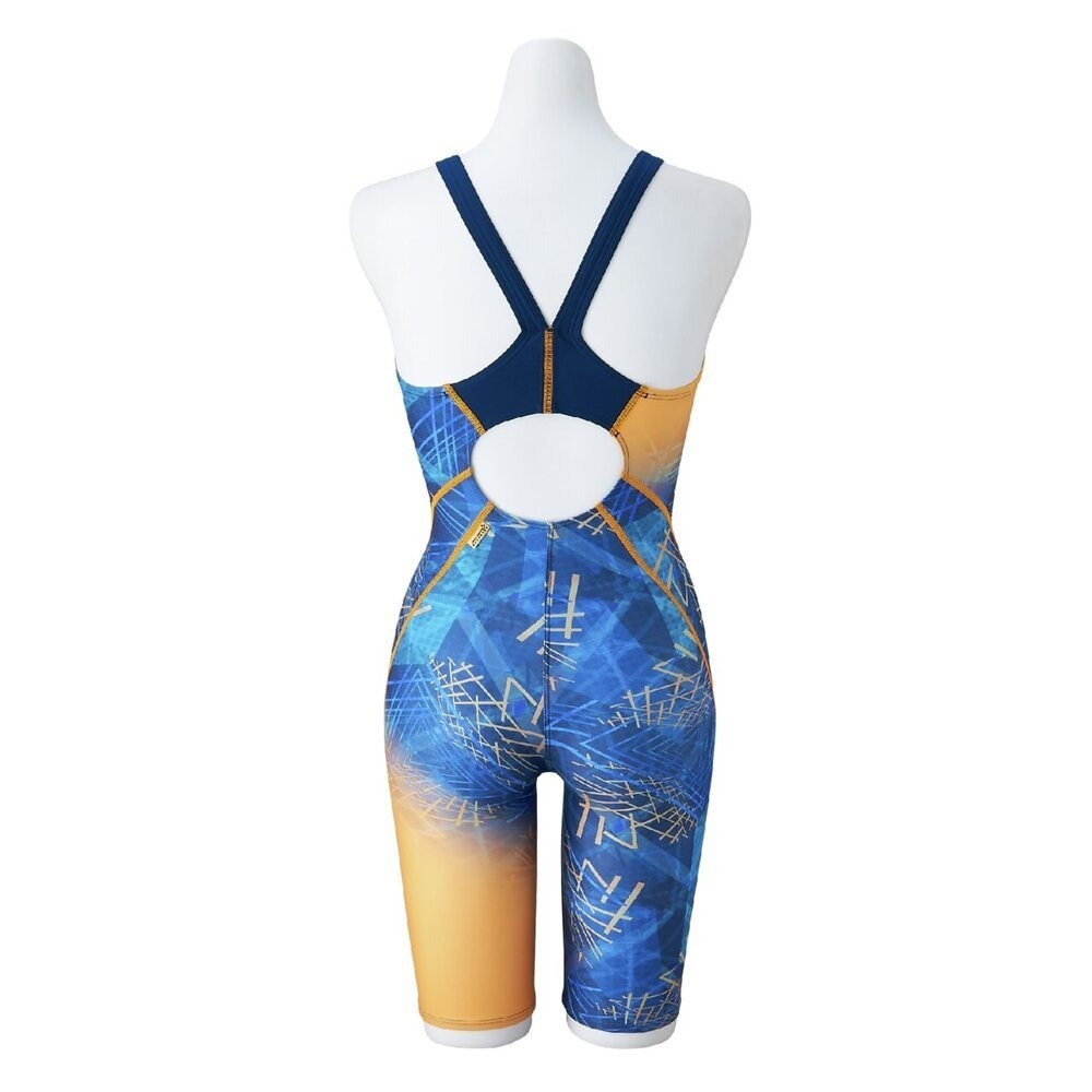 Mizuno Women’s Training Half Suit Medium-Leg Swimsuit N2MGC77384 Blue/Gold 2025