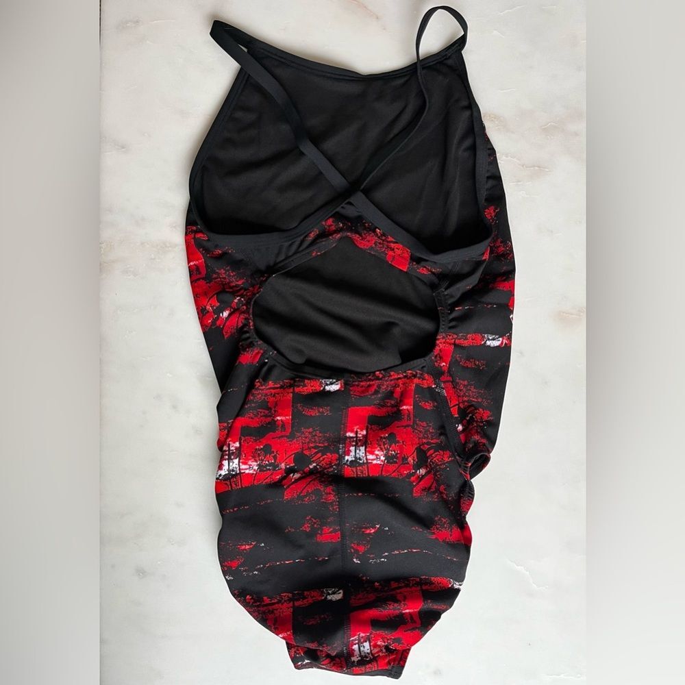 Adidas Vortex One Piece Swimsuit Black Red UPF 50 size 38