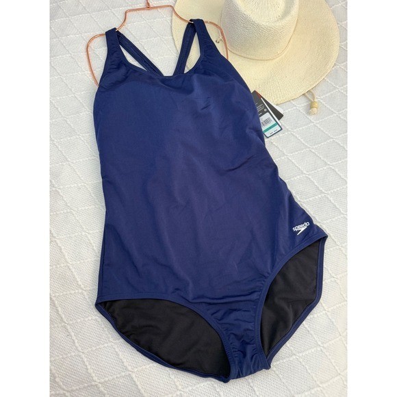 Speedo Swimsuit One Piece Athletic Training Navy Blue Competition Racerback