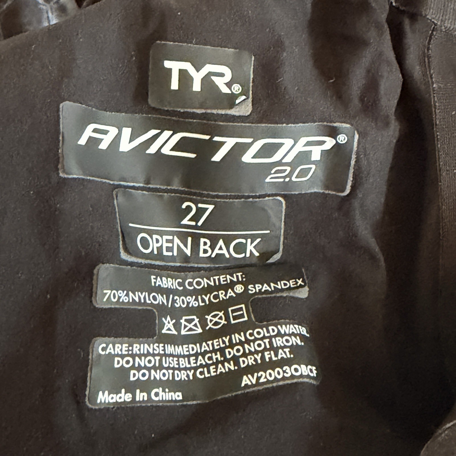 TYR Avictor 2.0 Open Back Tech Suit Competitive Swimsuit Size 27 Black White
