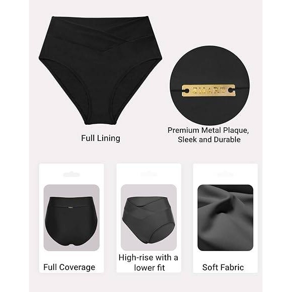 MSRP $23 Zmart Women’s M Black V Cut Full Coverage Bikini Bottom High Waist Sw