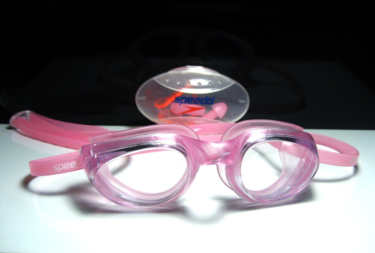 SPEEDO Women’s Pink Goggles Swimming SET Nose Plug Earplugs With Case