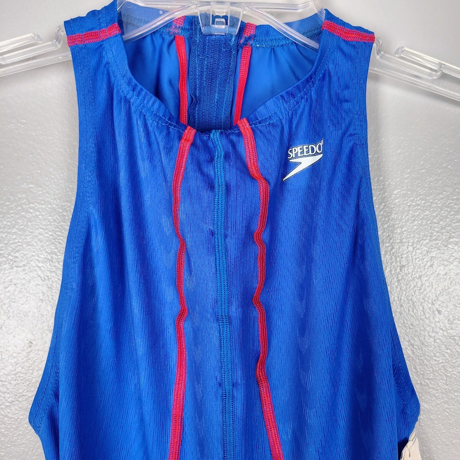 Speedo Aquablade Full Body Swimsuit Blue Red 705848 42L Vintage USA NWT nos