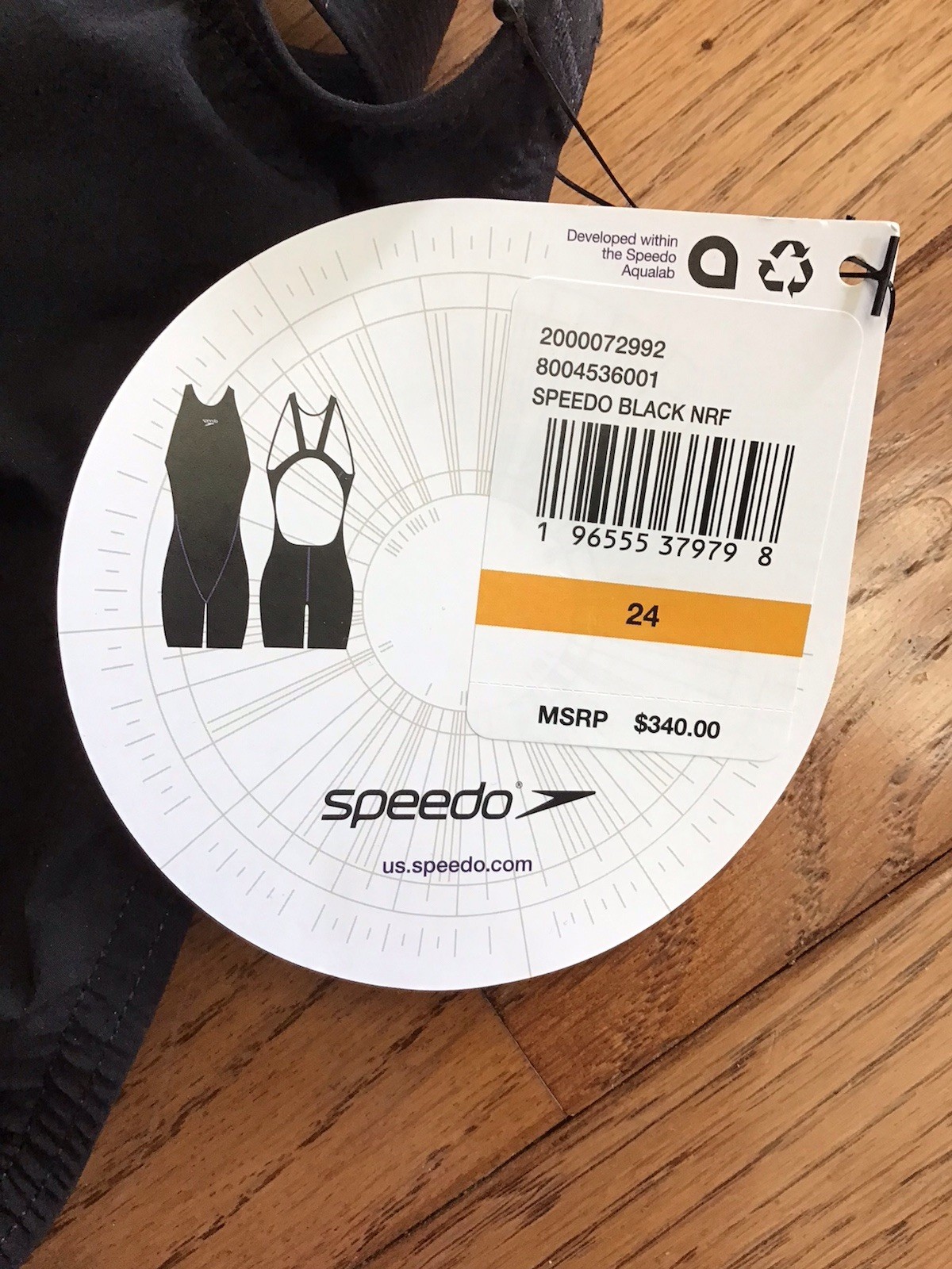 New Speedo Size 24 LZR Racer Pro 2.0 Open Back Kneeskin Swimsuit Black (C27-18)