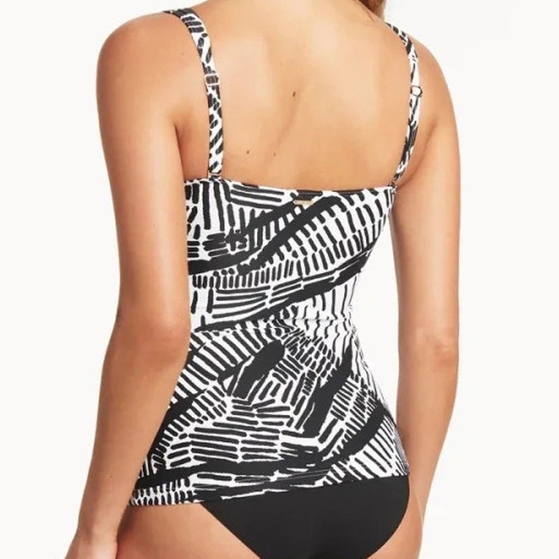 Sea Level Swim Tankini Top US 6 Black White Multifit Cup Convertible Sustainable