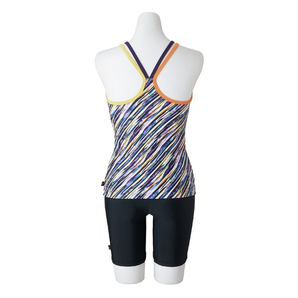 Mizuno Women’s Aqua Fitness Two-Piece Set (with anti-roll buttons) Wave Stripe