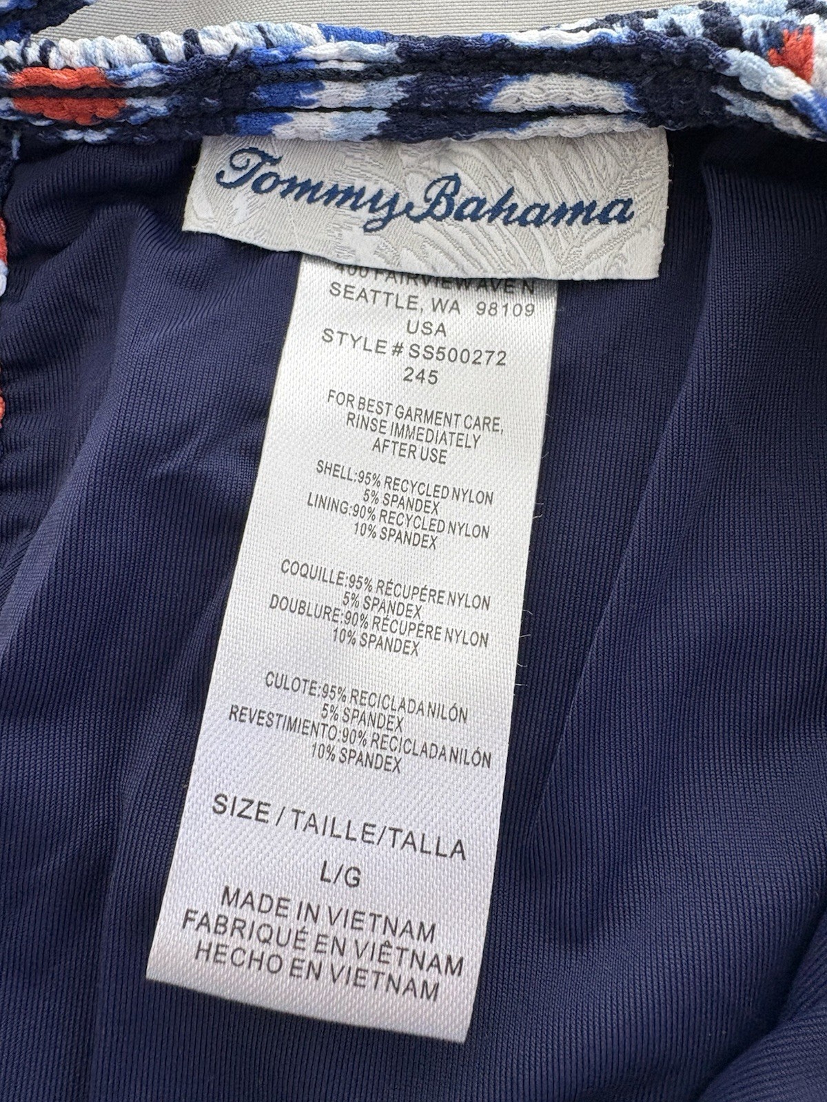 Tommy Bahama Sleeveless Beach Romper Blue Pattern Size L/G 95% Recycled Nylon