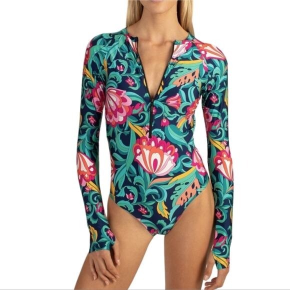 TRINA TURK INDIA GARDEN INDIA GARDEN PADDLE LONG SLEEVE SWIM SUIT LARGE New