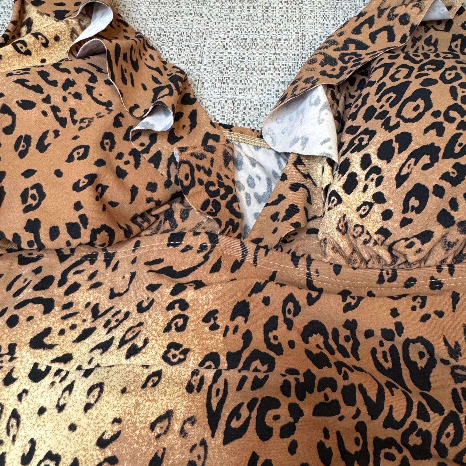 Sonnet Shores Leopard Print Tank Top Ruffle Strap Swim Top Brown Women’s Size 14