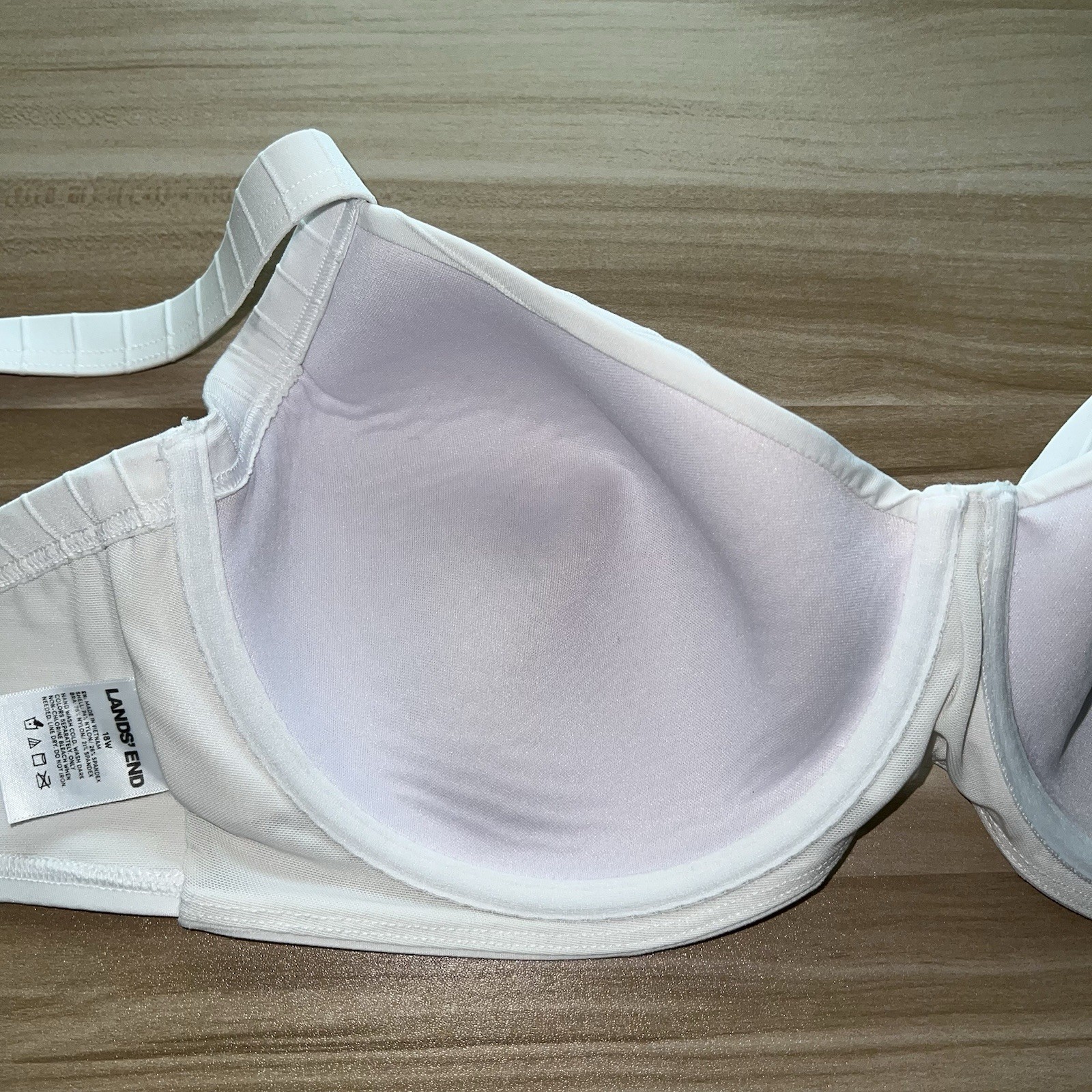 Lands’ End 18W Bikini Swim Top White Underwire Bra Lined Ruched Plus Size