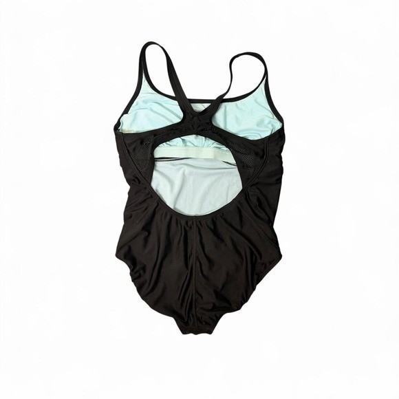 Women’s Nike black light blue one piece racerback swimsuit mesh detail size 14