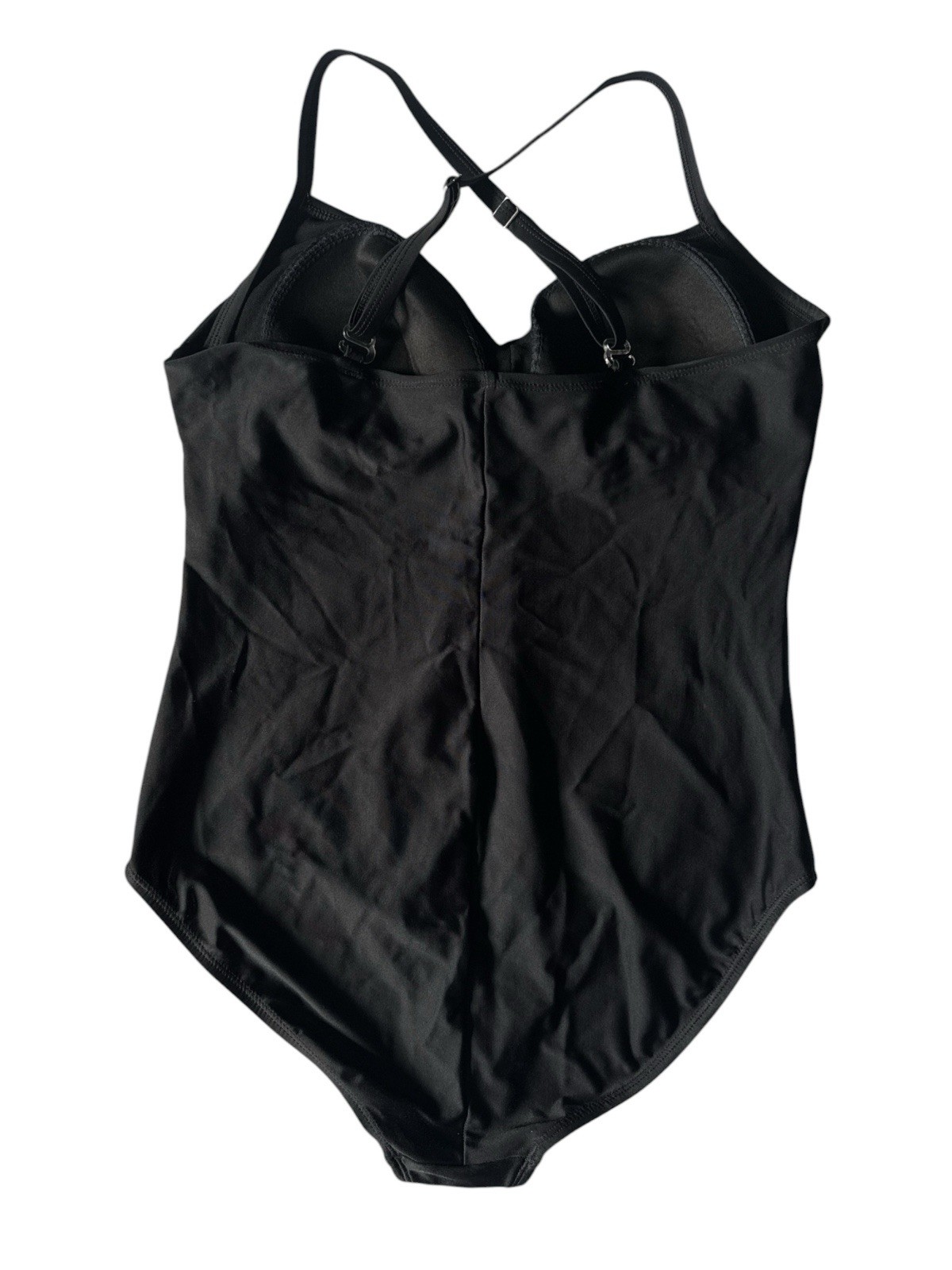 Speedo Swimsuit One Piece Black Ruched Twist Front Convertible Straps Size 16