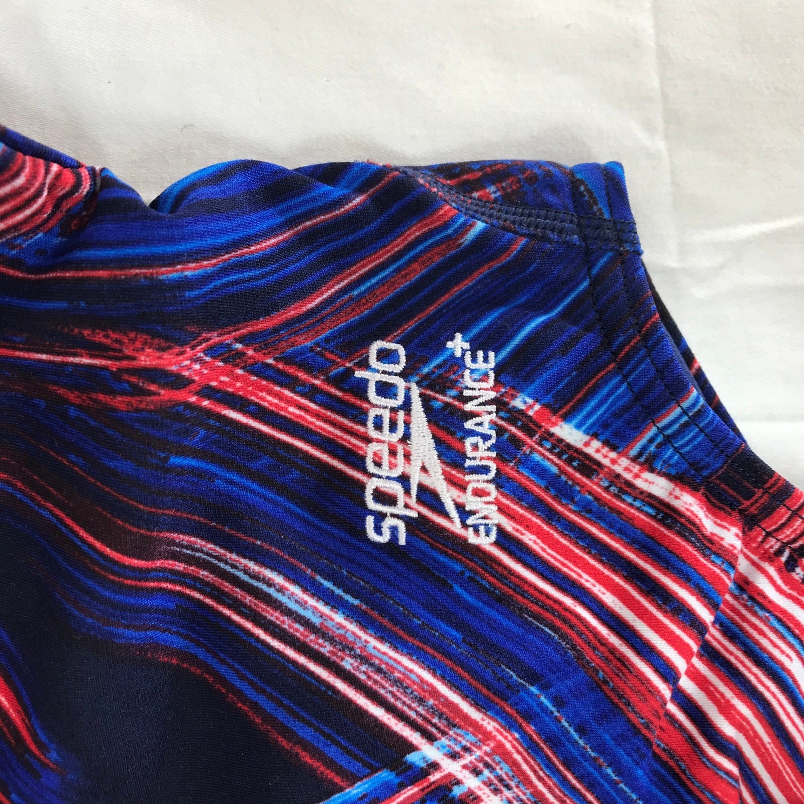 Speedo Endurance+ Womens 26 One Piece Swimsuit Blue Red Abstract Training Suit