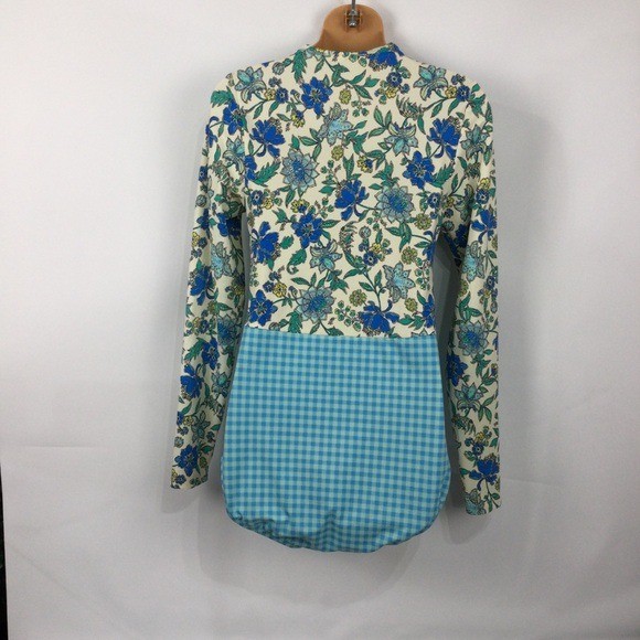 Land’s End Tugless Sporty UPF 50 Floral Gingham Long Sleeve Swimsuit Size 12