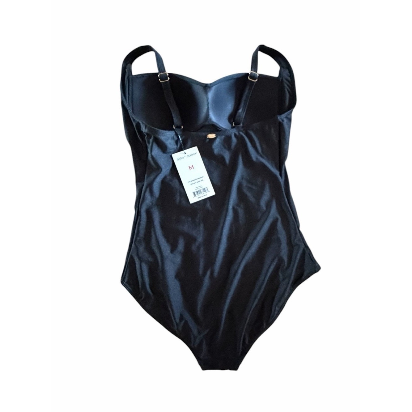 New Betsey Johnson Bandeau Top Front Ruching Black Swimsuit One Piece M