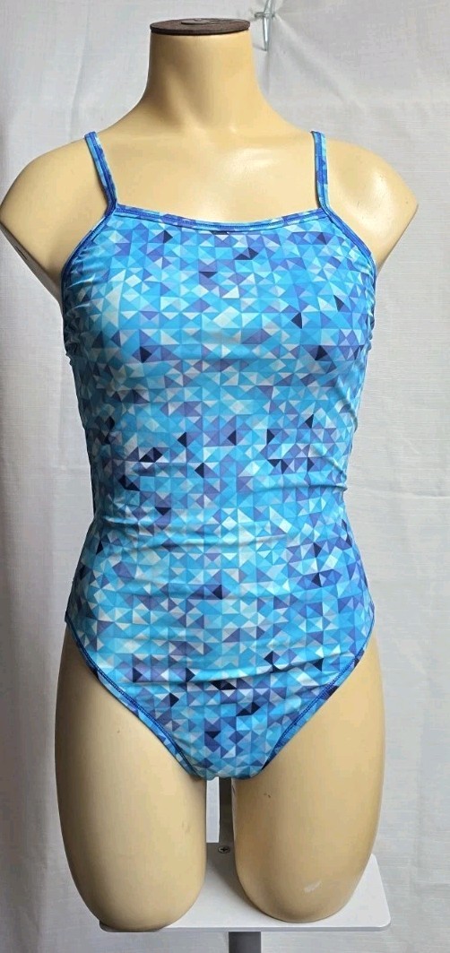 Speedo Womens Flyback Cut Out One Piece Swimsuit Blue Optic Colorway Size 8 34