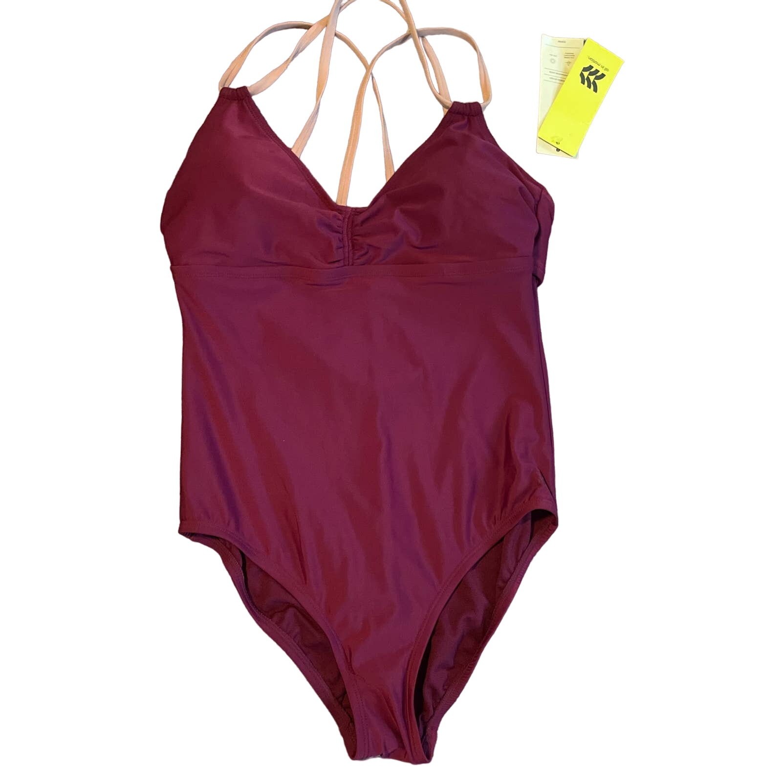 All in Motion Womens V-Neck One Piece Swimsuit Spaghetti Strap Size M Burgundy