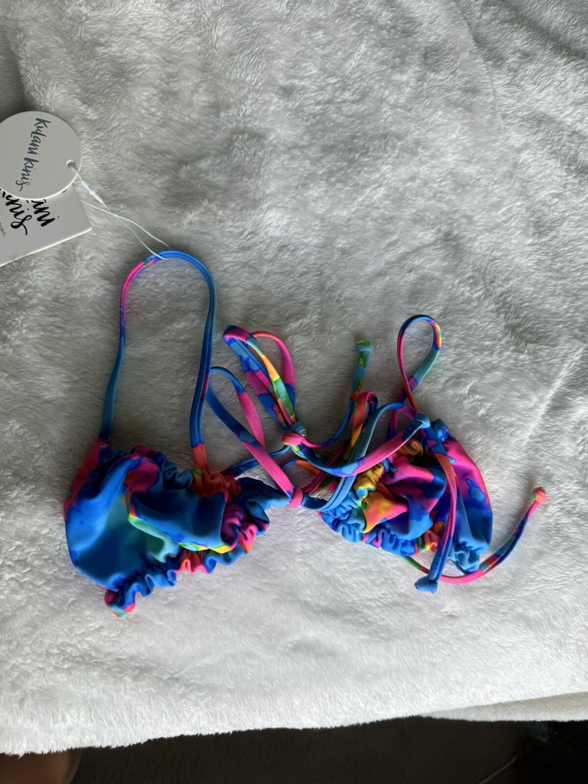 Kulani Kini Ruched Bralette Bikini Top Sunrise Splash Size XS