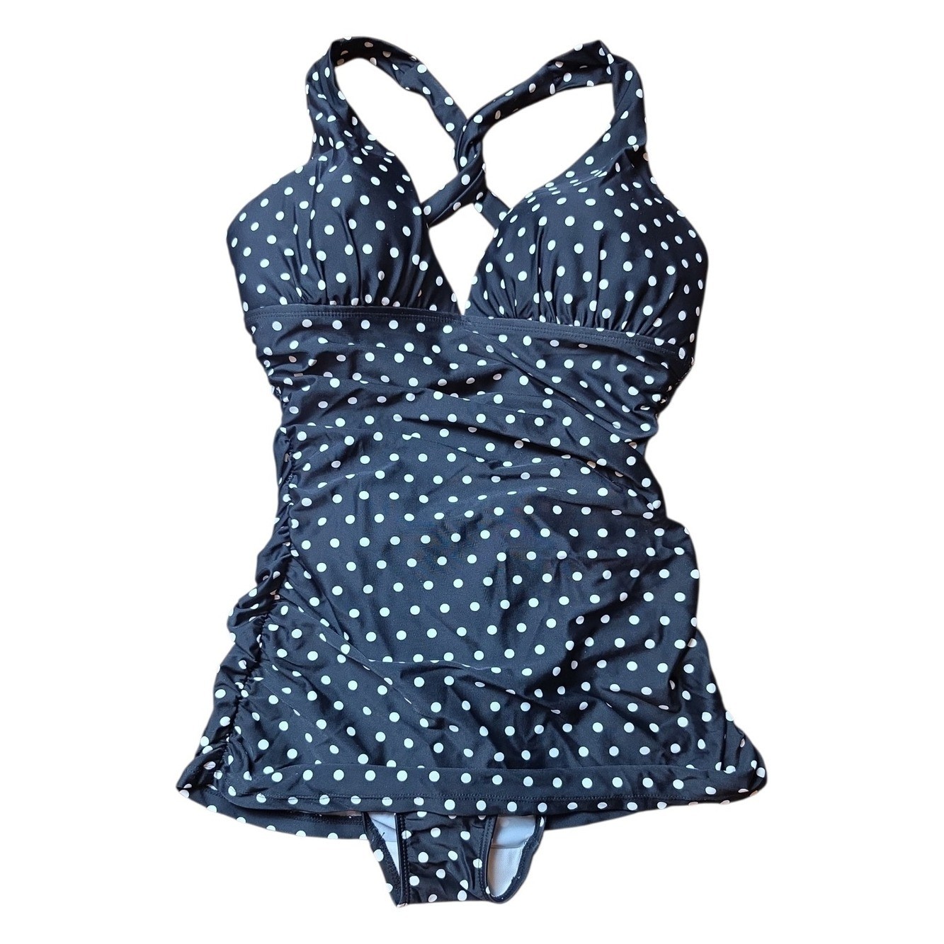 LAUREN RALPH LAUREN | Polka Dot Swimdress Tummy Control Ruched One Piece | 8