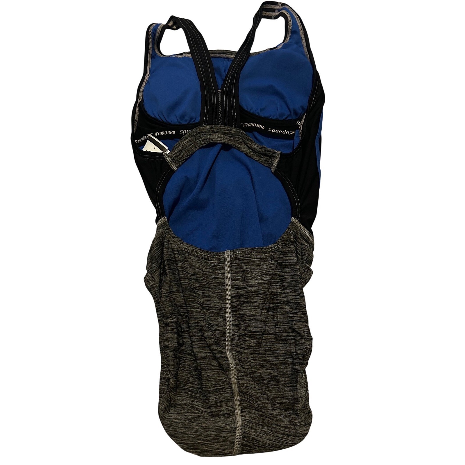 Speedo Womens Space Dye Hydrobra One Piece Swimsuit Grey Blue 7723053 Size 4