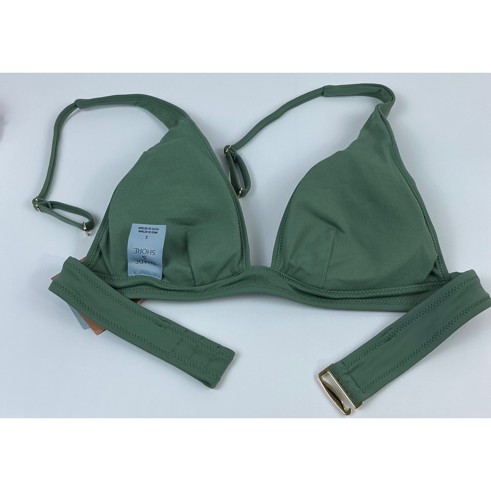 NWT Shade & Shore Olive Green Convertible Straps Bikini Top Sz SM Removable Pads