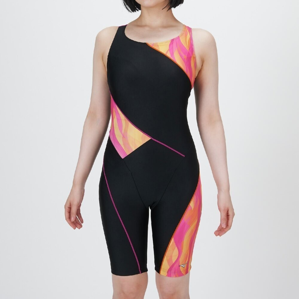 Mizuno Women’s Swim Fitness All-in-One Swimsuit Back Strap Color Cocktail BK/CS