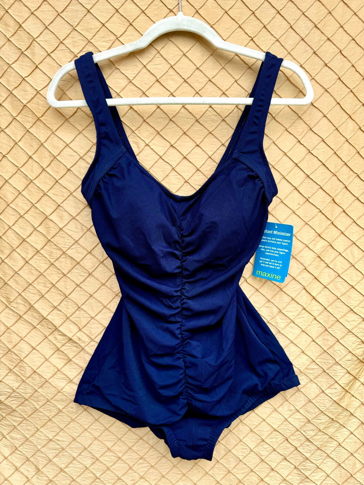 Maxine Instant Minimizer One Piece Navy Swimsuit Size 14 built-in bra