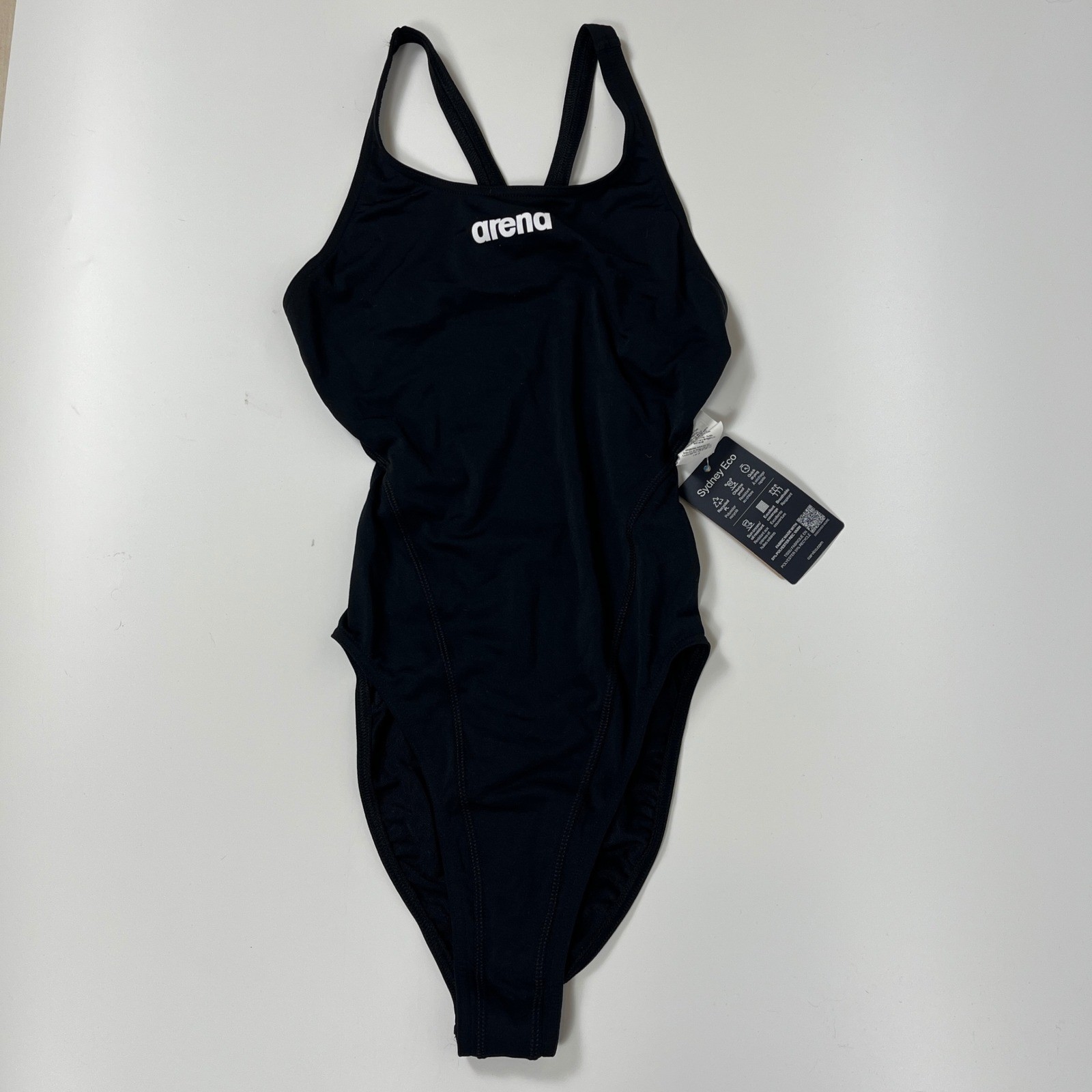 Arena Womens Team Swimsuit Swim Tech Solid Black White Size 32 NWT
