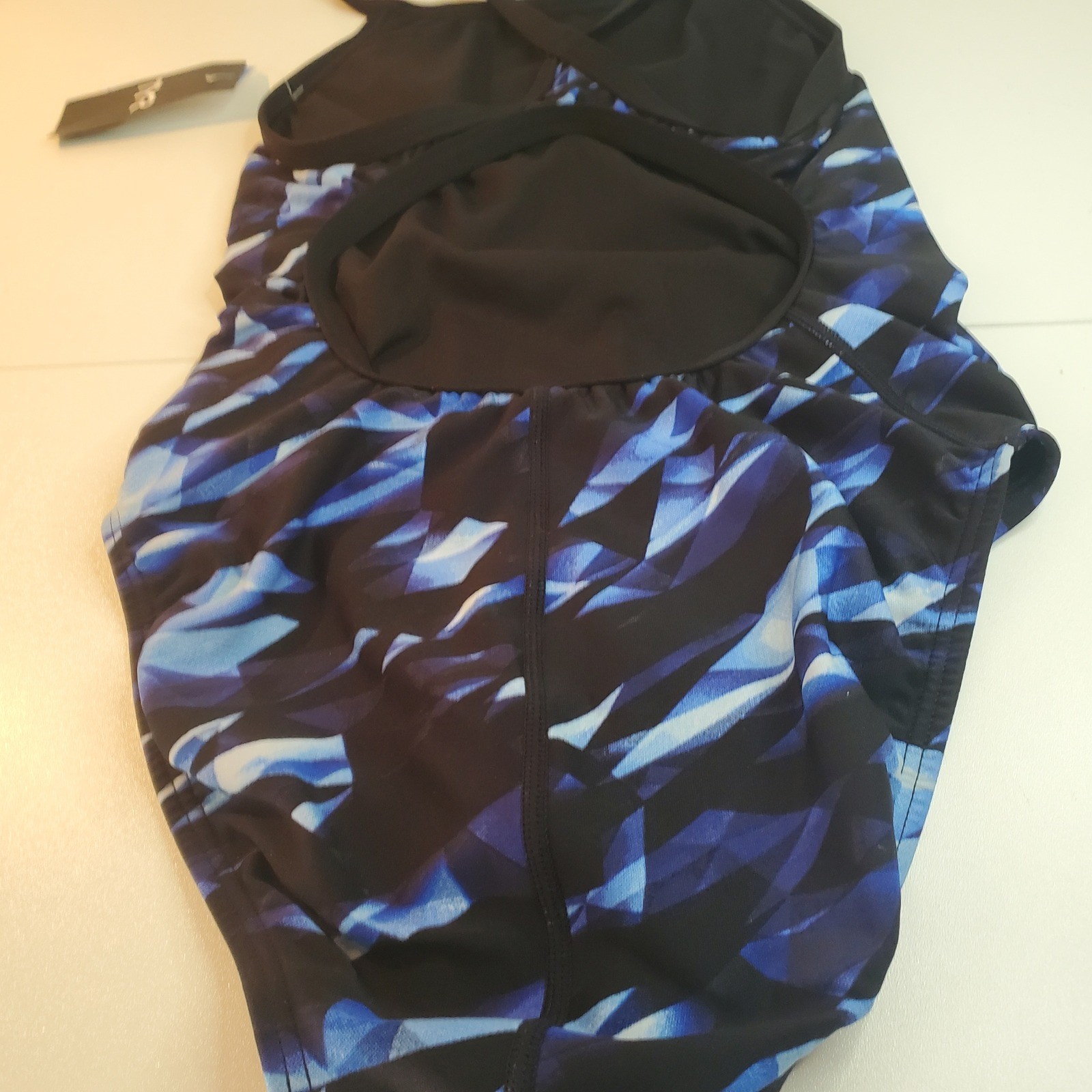 TYR Durafast Elite Diamondfit One Piece Swimsuit Blue Black Geometric Size 30 S