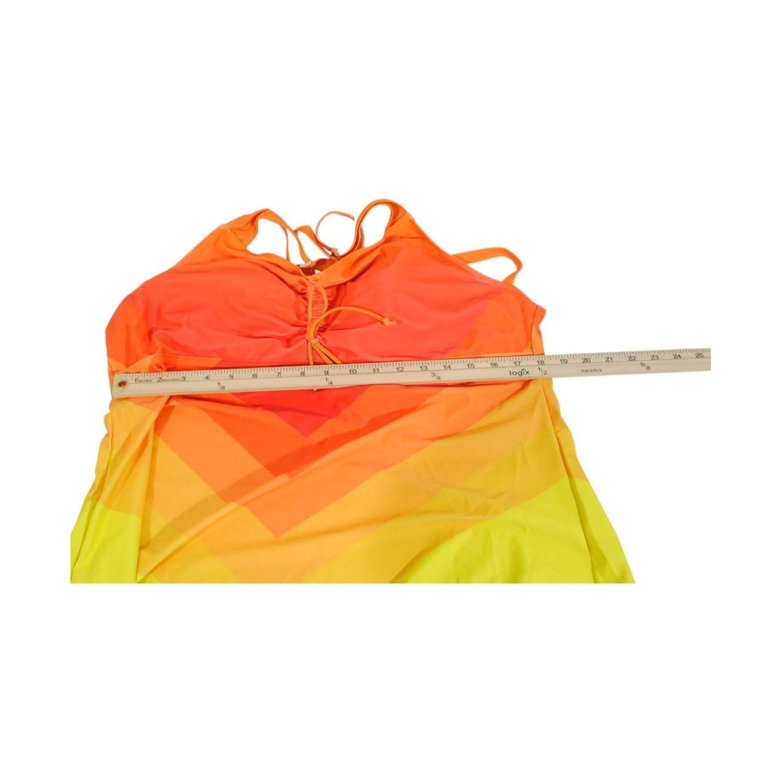 Plus Size 5XL Gradient Orange Yellow Swim dress Shorts Set Bunched Bust Padd