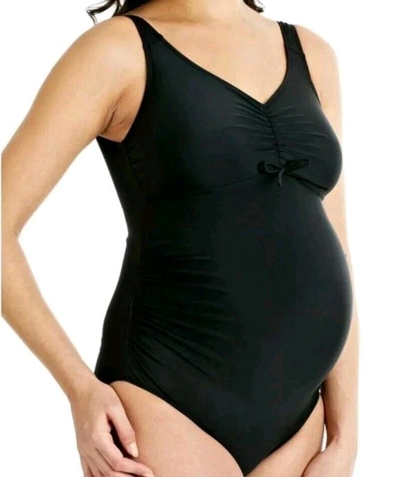 Speedo Maternity Swimwear Black One Piece Swimsuit U Back Womens Size S 32