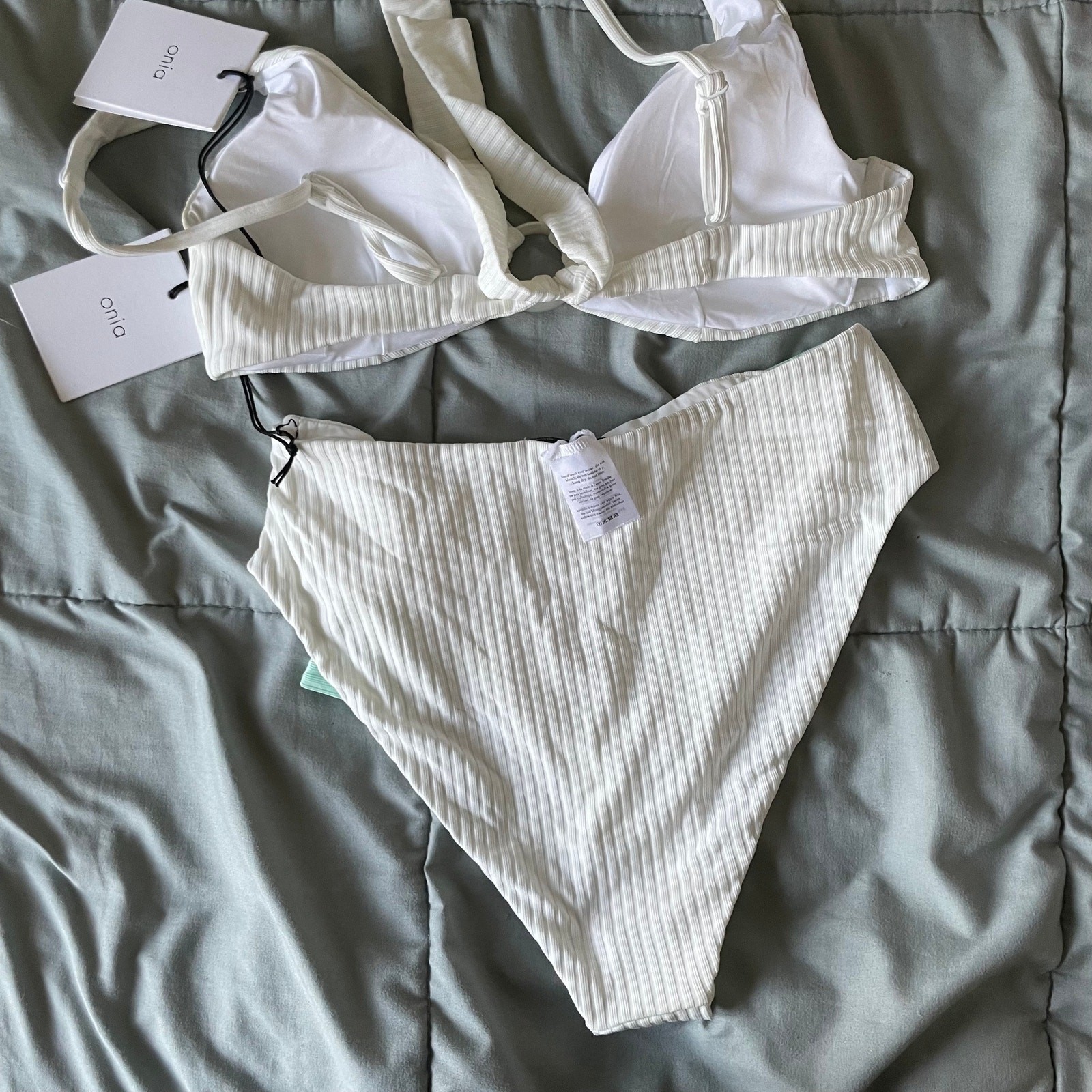 Onia Anais Bikini Bottom. White and Mint, Size Small, NWT