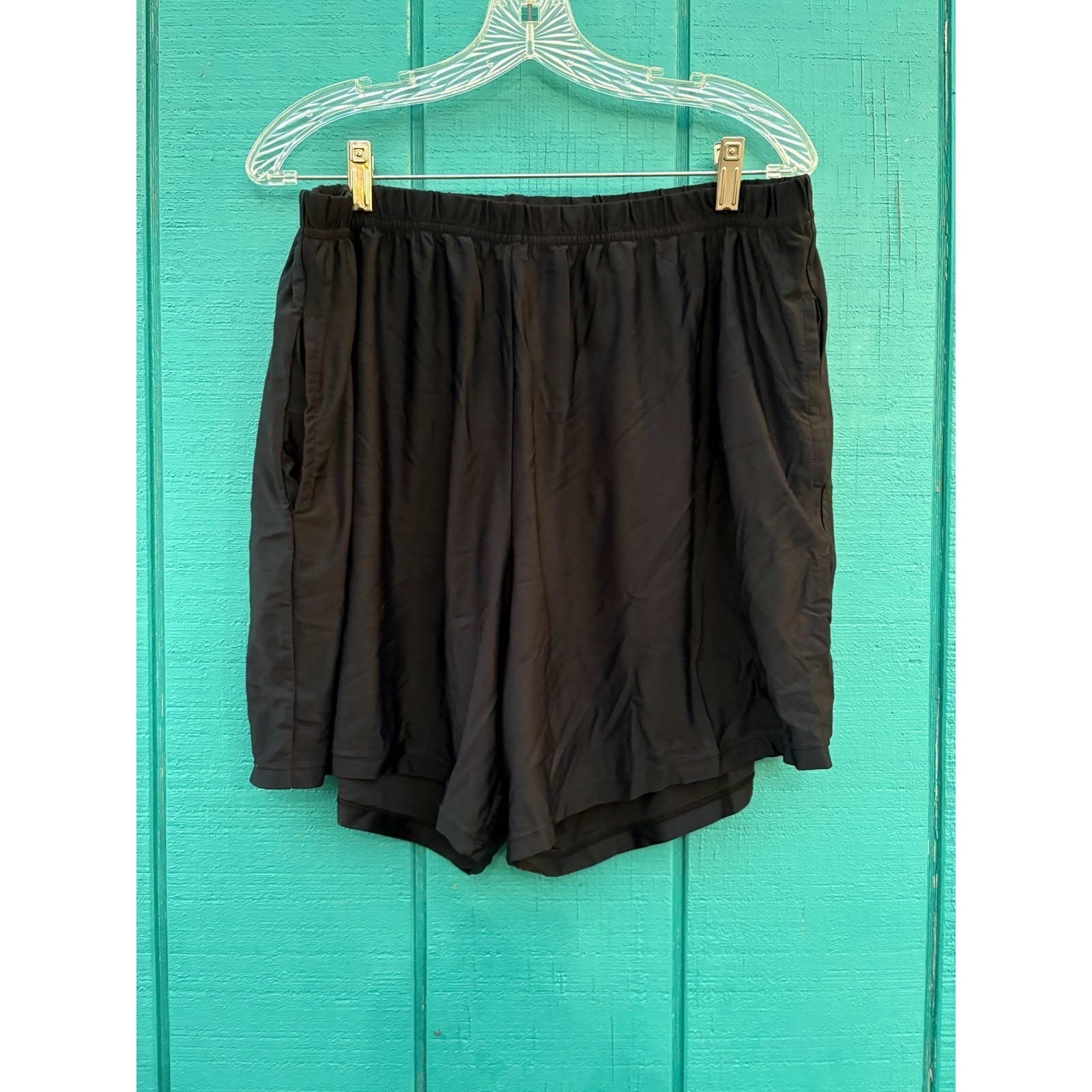 Women’s 2XL Black Swim Shorts Board Shorts Elastic Waist Pockets UPF 50+
