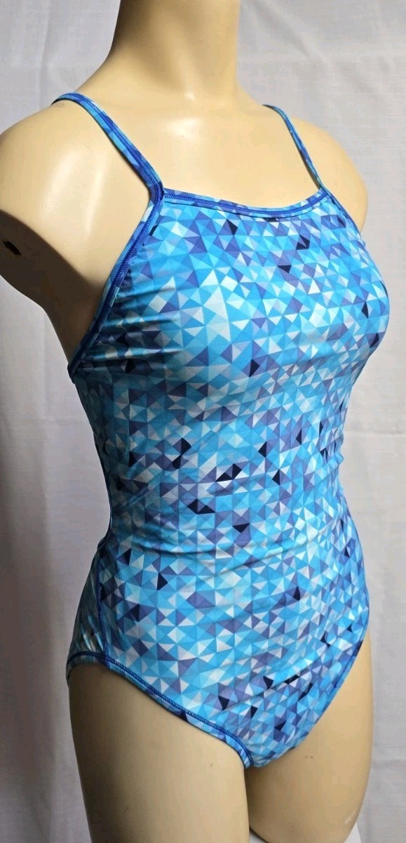 Speedo Womens Flyback Cut Out One Piece Swimsuit Blue Optic Colorway Size 8 34