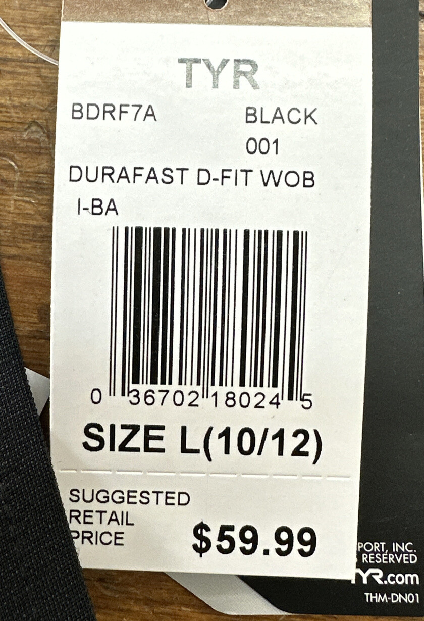 TYR Sport Women’s Solid Durafast Diamondback Workout bra size:L black