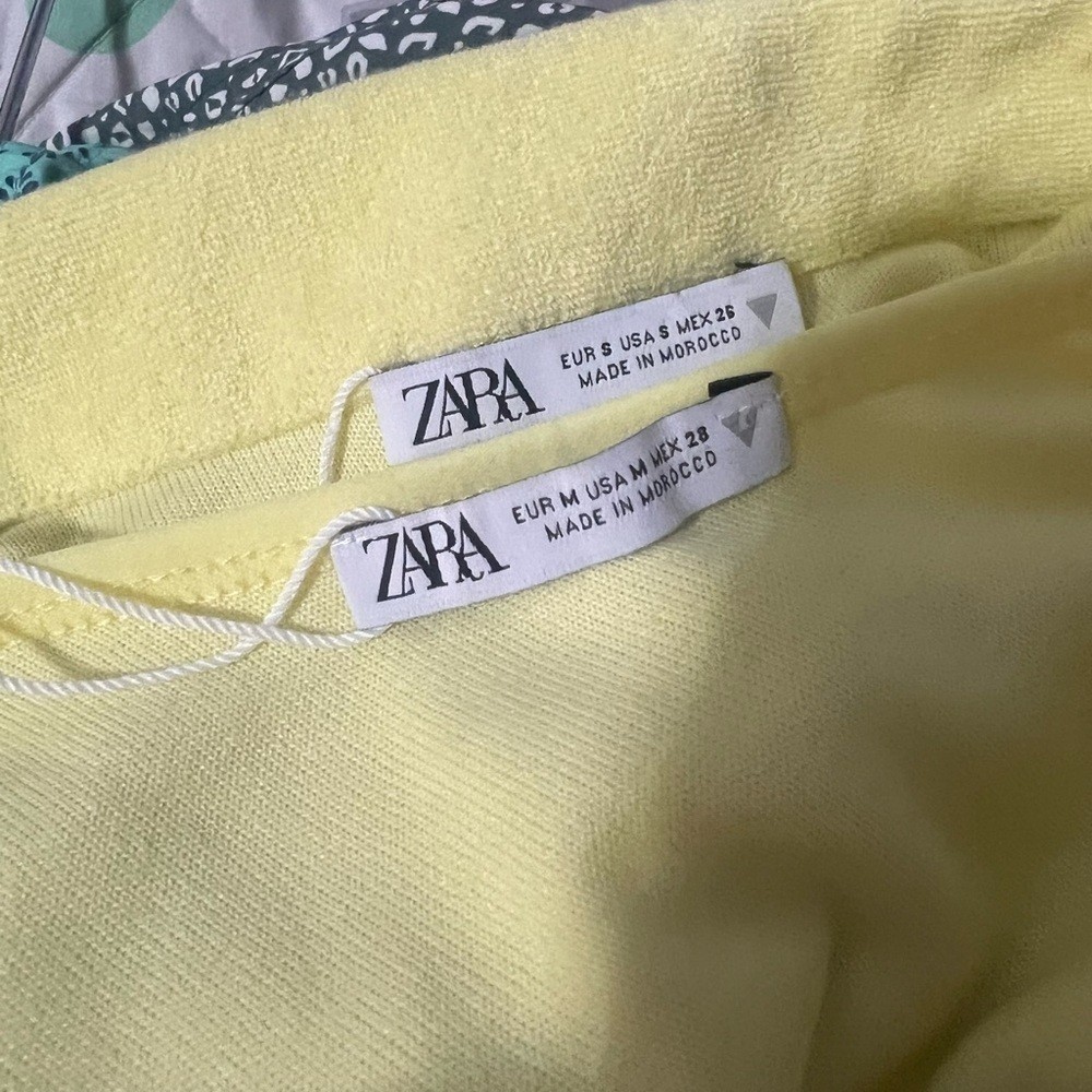 ZARA Pale Yellow Terry Shirt Set Size Small/Medium Cover Up Snaps Swim Beach